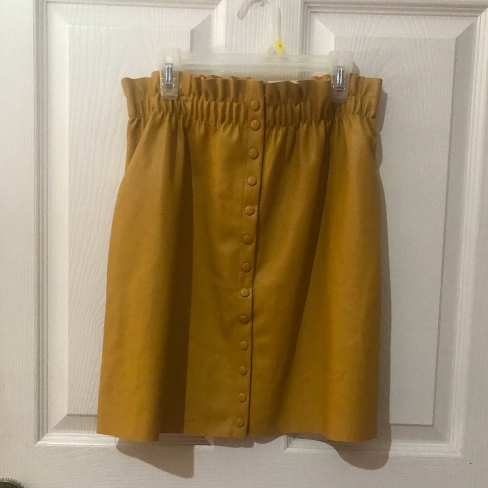Paper bag button down vegan leather skirt